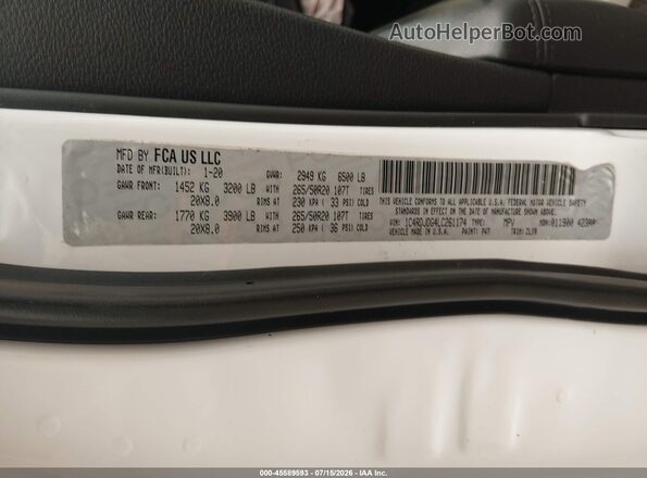 1C4RDJDG4LC261174 2020 DODGE DURANGO White Widok komory silnika