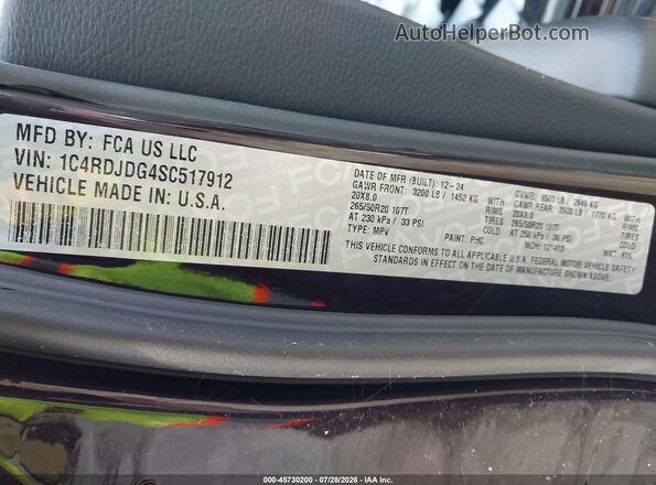 1C4RDJDG4SC517912 2025 DODGE DURANGO Black Widok komory silnika