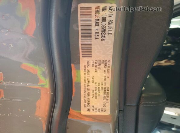 1C4RDJDG5MC634367 2021 DODGE DURANGO Gray Widok naklejki z numerem VIN