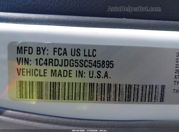 1C4RDJDG5SC545895 2025 DODGE DURANGO Белый Вид подкапотного пространства