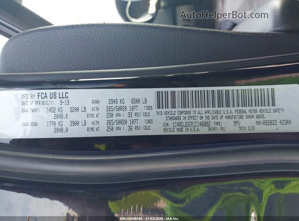 1C4RDJDG7LC146892 2020 DODGE DURANGO Черный Вид подкапотного пространства