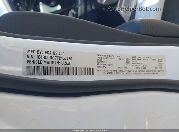 1C4RDJDG7TC157780 2026 DODGE DURANGO White Вид підкапотного простору