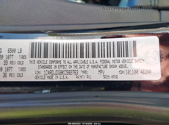 1C4RDJDG8KC582763 2019 DODGE DURANGO Черный Вид подкапотного пространства