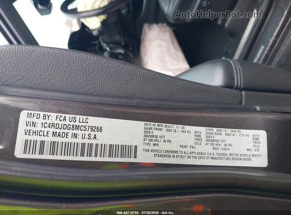 1C4RDJDG8MC579266 2021 DODGE DURANGO Серый Вид подкапотного пространства