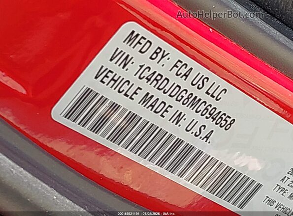 1C4RDJDG8MC694658 2021 DODGE DURANGO Red Vista del compartimento del motor