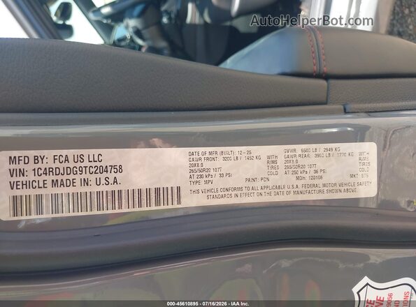 1C4RDJDG9TC204758 2026 DODGE DURANGO Pewter Вид підкапотного простору