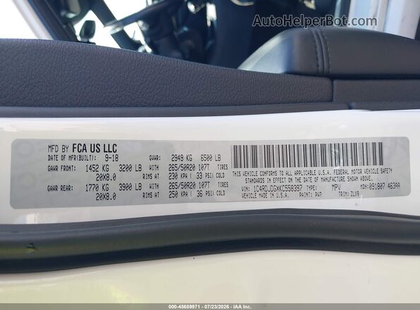 1C4RDJDGXKC558397 2019 DODGE DURANGO White Widok komory silnika