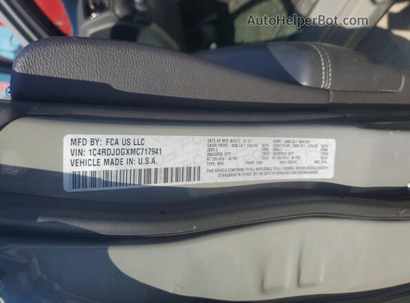 1C4RDJDGXMC717941 2021 DODGE DURANGO Gray VIN sticker view