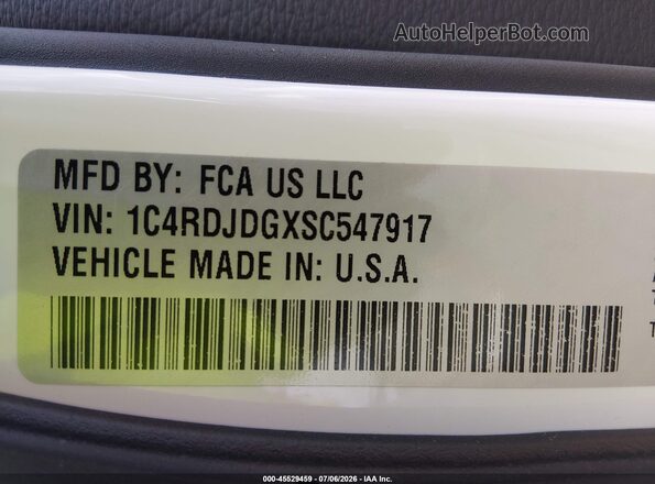 1C4RDJDGXSC547917 2025 DODGE DURANGO Белый Вид подкапотного пространства