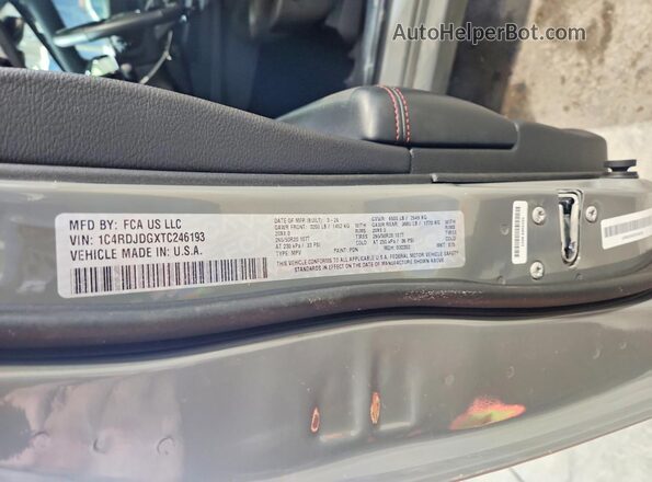 1C4RDJDGXTC246193 2026 DODGE DURANGO Серый Вид наклейки с VIN-кодом