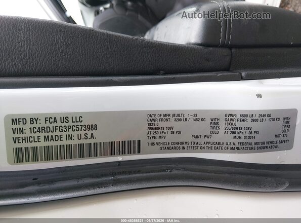 1C4RDJFG3PC573988 2023 DODGE DURANGO Белый Вид подкапотного пространства