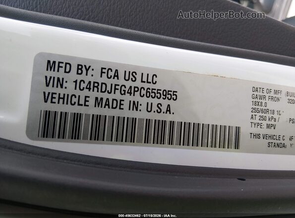 1C4RDJFG4PC655955 2023 DODGE DURANGO White Շարժիչի բաժամունքի տեսք
