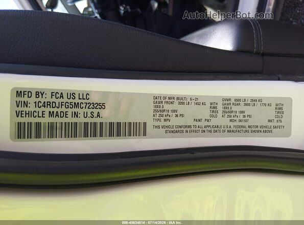 1C4RDJFG5MC723255 2021 DODGE DURANGO Белый Вид подкапотного пространства