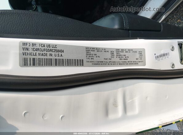 1C4RDJFG5RC258404 2024 DODGE DURANGO White Շարժիչի բաժամունքի տեսք