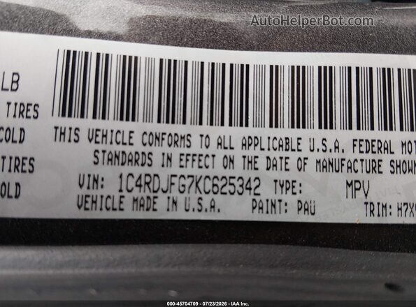 1C4RDJFG7KC625342 2019 DODGE DURANGO Gray Vista del compartimento del motor
