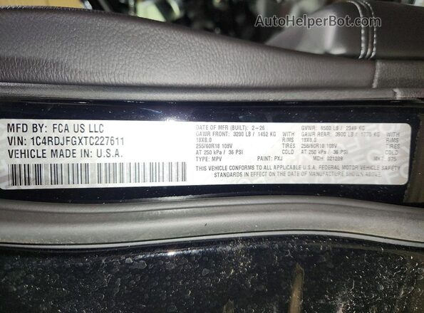 1C4RDJFGXTC227611 2026 DODGE DURANGO Black Вид наклейки з VIN-кодом