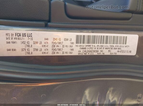 1C4RJEAG0GC505364 2016 JEEP GRAND CHEROKEE Purple ძრავის განყოფილების ხედი