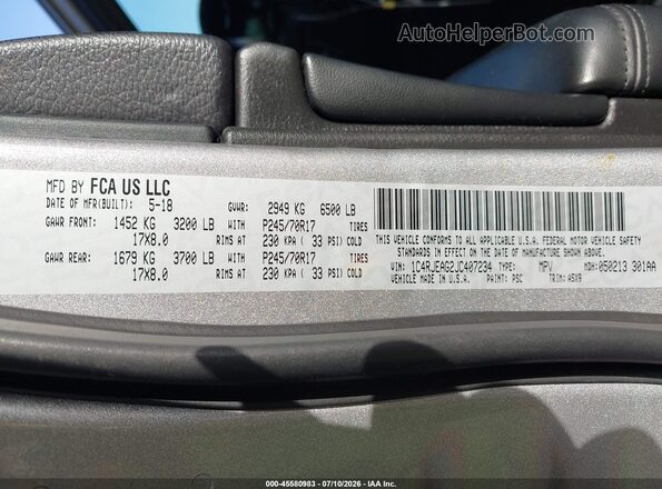 1C4RJEAG2JC407234 2018 JEEP GRAND CHEROKEE Серый Вид подкапотного пространства