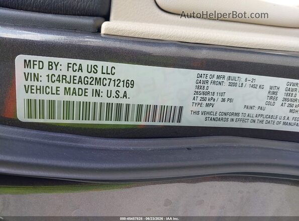 1C4RJEAG2MC712169 2021 JEEP GRAND CHEROKEE Gray Widok komory silnika