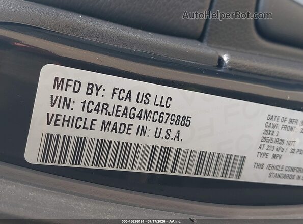1C4RJEAG4MC679885 2021 JEEP GRAND CHEROKEE Black ძრავის განყოფილების ხედი
