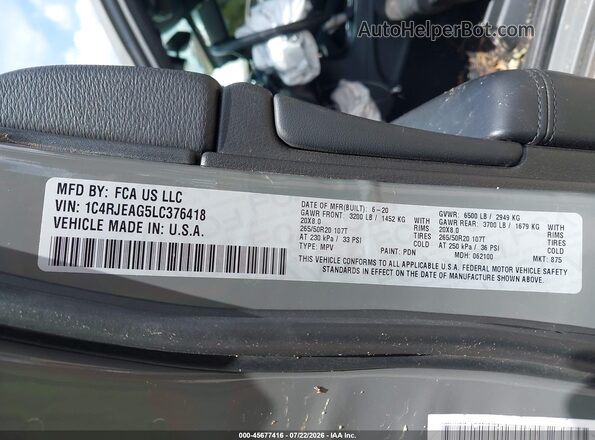 1C4RJEAG5LC376418 2020 JEEP GRAND CHEROKEE Gray Widok komory silnika