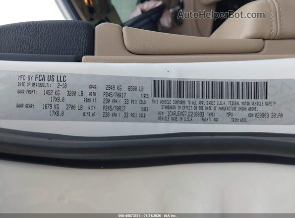 1C4RJEAG7JC218093 2018 JEEP GRAND CHEROKEE Белый Вид подкапотного пространства