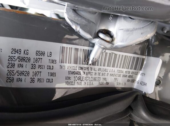 1C4RJEAG7LC106123 2020 JEEP GRAND CHEROKEE Gray ძრავის განყოფილების ხედი