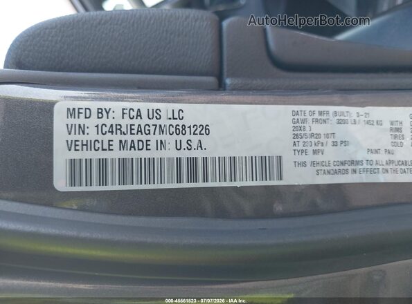 1C4RJEAG7MC681226 2021 JEEP GRAND CHEROKEE Gray ძრავის განყოფილების ხედი