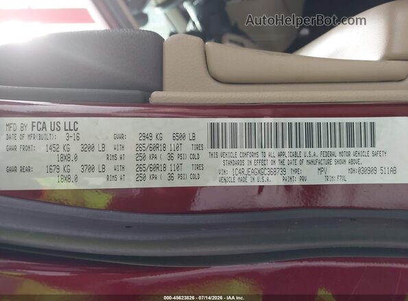 1C4RJEAGXGC368739 2016 JEEP GRAND CHEROKEE Burgundy Շարժիչի բաժամունքի տեսք