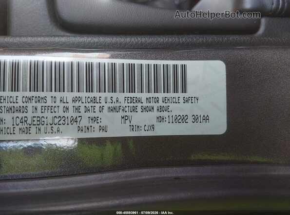 1C4RJEBG1JC231047 2018 JEEP GRAND CHEROKEE Black Vista del compartimento del motor