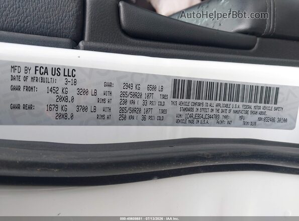 1C4RJEBG4JC344703 2018 JEEP GRAND CHEROKEE White Widok komory silnika