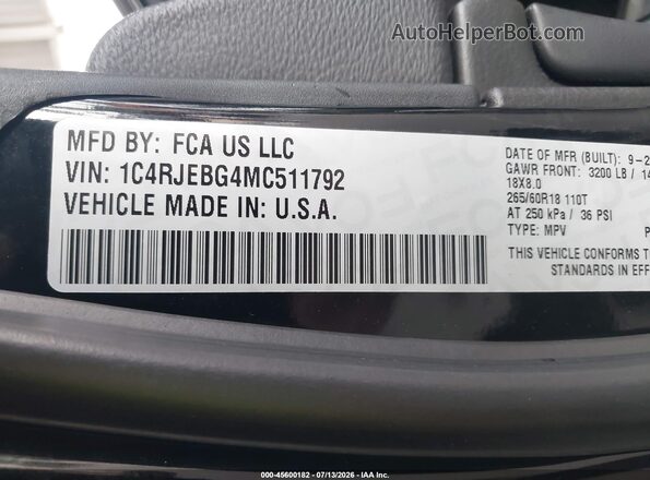 1C4RJEBG4MC511792 2021 JEEP GRAND CHEROKEE Black ძრავის განყოფილების ხედი