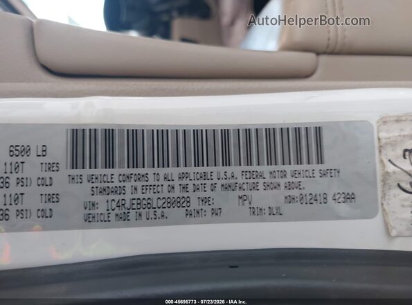 1C4RJEBG6LC280828 2020 JEEP GRAND CHEROKEE White Engine compartment view