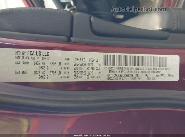 1C4RJEBG7JC226208 2018 JEEP GRAND CHEROKEE Maroon Շարժիչի բաժամունքի տեսք