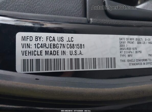 1C4RJEBG7MC681581 2021 JEEP GRAND CHEROKEE Black Engine compartment view