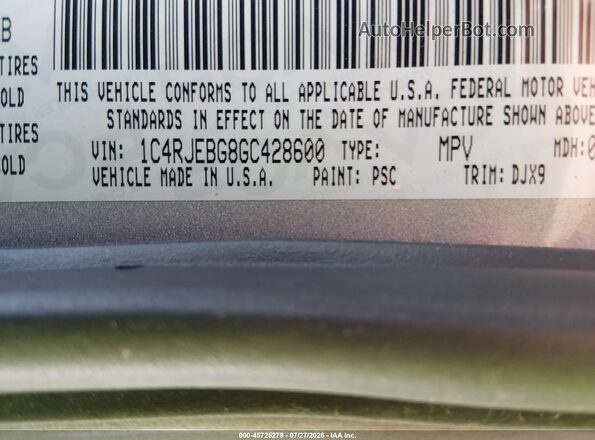 1C4RJEBG8GC428600 2016 JEEP GRAND CHEROKEE Silver Շարժիչի բաժամունքի տեսք
