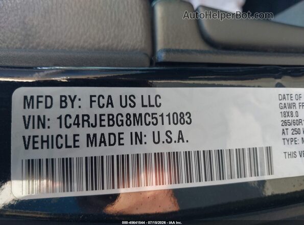 1C4RJEBG8MC511083 2021 JEEP GRAND CHEROKEE Black ძრავის განყოფილების ხედი