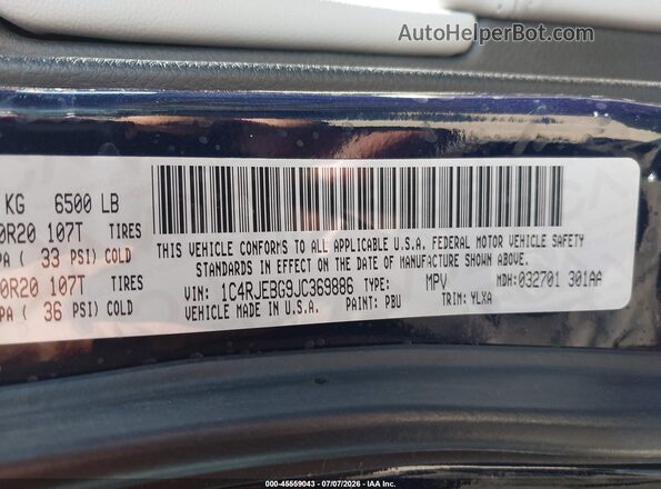 1C4RJEBG9JC369886 2018 JEEP GRAND CHEROKEE Blue Շարժիչի բաժամունքի տեսք