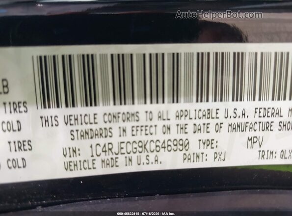 1C4RJECG9KC646990 2019 JEEP GRAND CHEROKEE Черный Вид подкапотного пространства