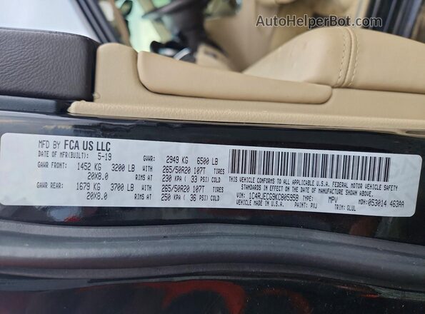 1C4RJECG9KC805958 2019 JEEP GRAND Black Widok naklejki z numerem VIN