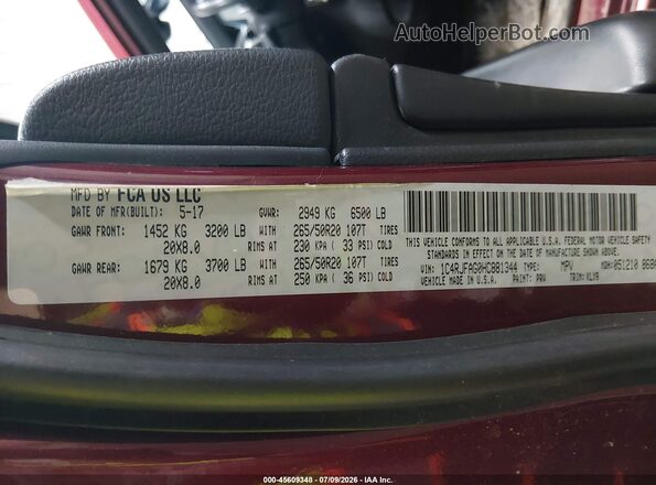 1C4RJFAG0HC881344 2017 JEEP GRAND CHEROKEE Red Vista del compartimento del motor