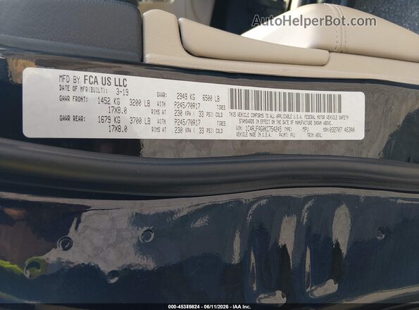1C4RJFAG0KC754245 2019 JEEP GRAND CHEROKEE Black Շարժիչի բաժամունքի տեսք