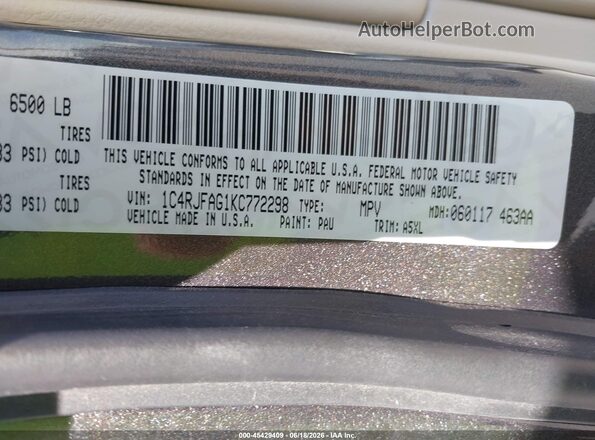 1C4RJFAG1KC772298 2019 JEEP GRAND CHEROKEE Серый Вид подкапотного пространства