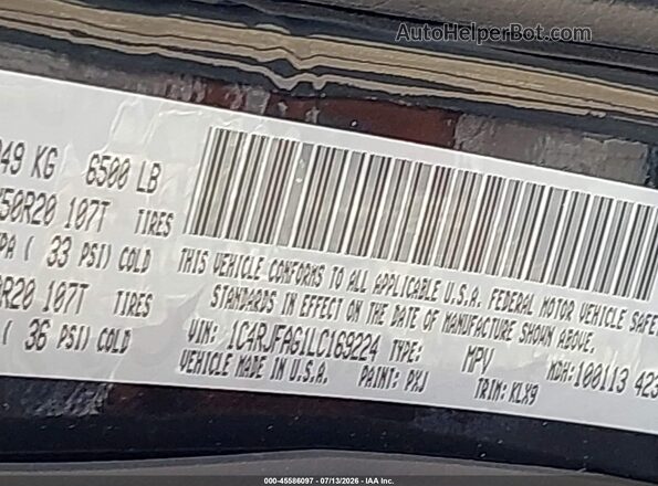 1C4RJFAG1LC169224 2020 JEEP GRAND CHEROKEE Black Widok komory silnika
