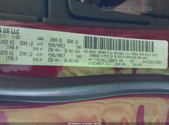1C4RJFAG1LC290075 2020 JEEP GRAND CHEROKEE Red Vista del compartimento del motor