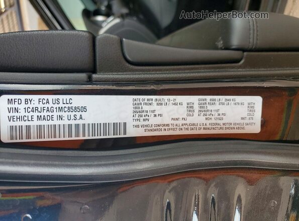 1C4RJFAG1MC858505 2021 JEEP GRAND Black 360 interior view