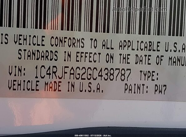 1C4RJFAG2GC438787 2016 JEEP GRAND CHEROKEE White Engine compartment view