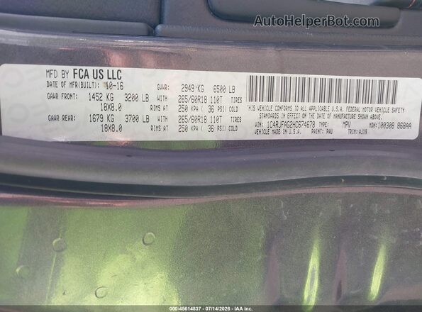 1C4RJFAG2HC674678 2017 JEEP GRAND CHEROKEE Gray Շարժիչի բաժամունքի տեսք