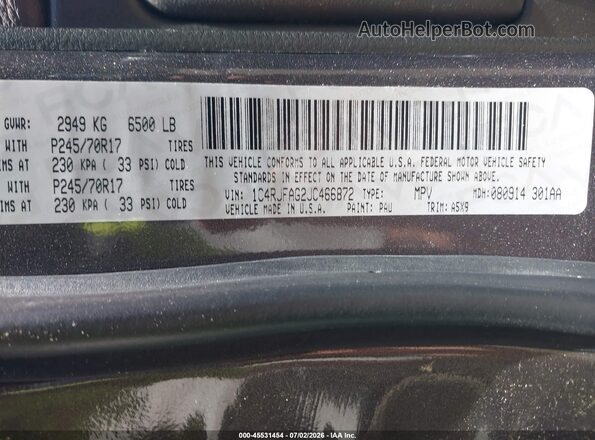 1C4RJFAG2JC466872 2018 JEEP GRAND CHEROKEE Gray Շարժիչի բաժամունքի տեսք