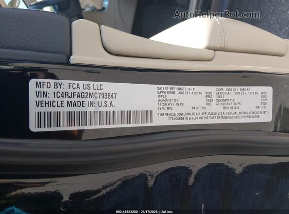 1C4RJFAG2MC793647 2021 JEEP GRAND CHEROKEE Black Շարժիչի բաժամունքի տեսք